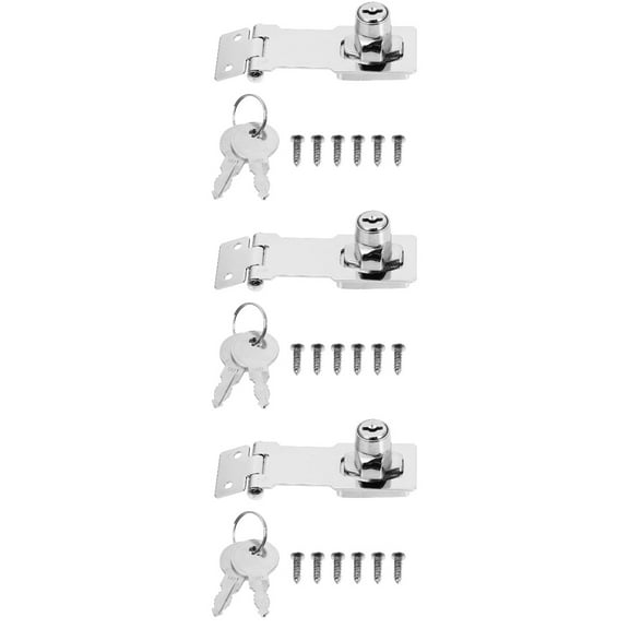 3 Sets Door Hasp Lock with Hinges, Cylinder Security Latch, Easy to Install for Home, Shed, Gate, Cabinet