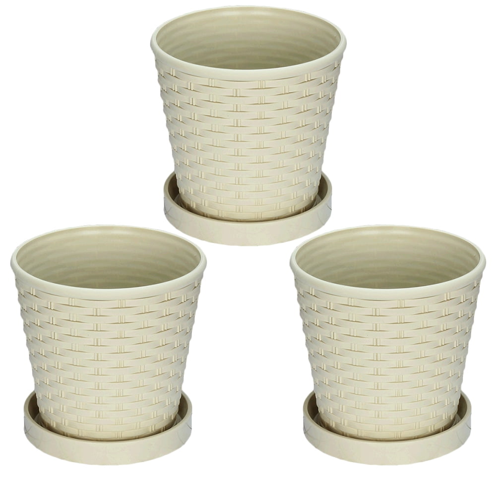 Set of 3 Resin Flower Pots with Drainage Holes for Indoor and Outdoor Plants, Garden