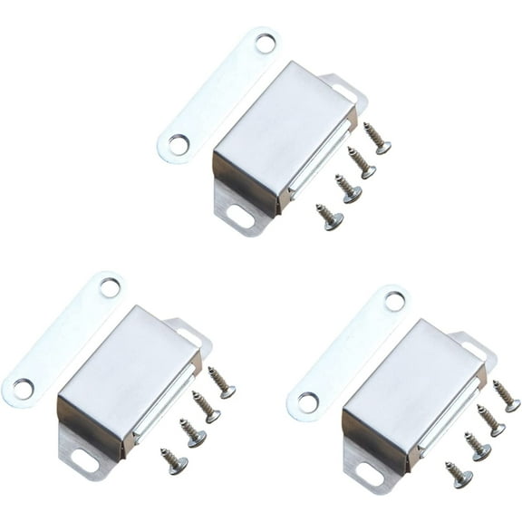 3 Sets Magnetic Door Catch Pull Stainless Steel Small Cabinet Magnetic Catches and Latches for Kitchen Wardrobe Magnets Door Closers Strong Magnet Closure (20lbs Strength)