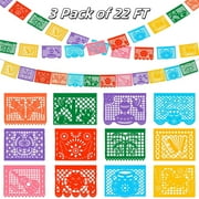 12Pcs(3 Packs) Mexican Banner - 66FT(22FT*3) Papel Picado Banners - Fiesta Party Supplies - Cinco de Mayo Party Decor