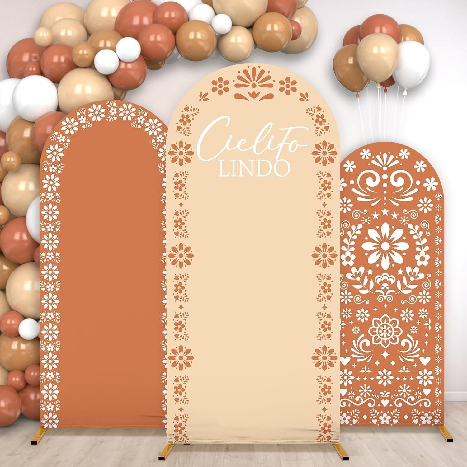3 Sets Mexican Cielito Lindo Arch Cover Fiesta Party Decorations Mexican Theme Talavera Background Covers Brown Round Top Backdrop Arch Cover Set for Wedding Birthday  Shower Party Decors Supplies