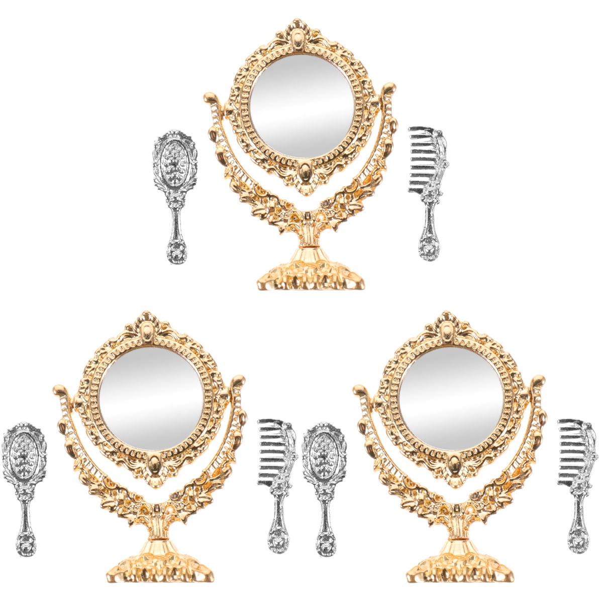 3 Sets Mini Mirror Model Models Kids Funny Toys Doll Hair Brush