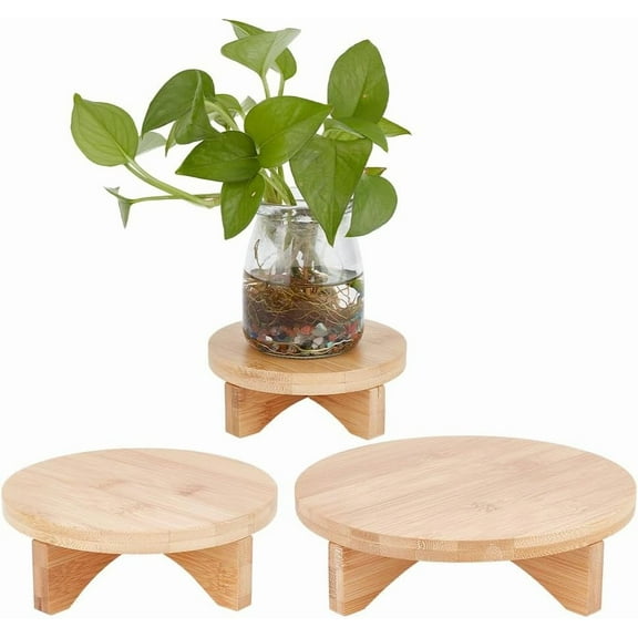 3 Sets Mini Stool Display Stand - 4.5/6/7.6 Inch 3 Styles Wood Round Plant Stand Table Flower Pot Supports Stool Plant Riser Flower Stand Round Planter Holder