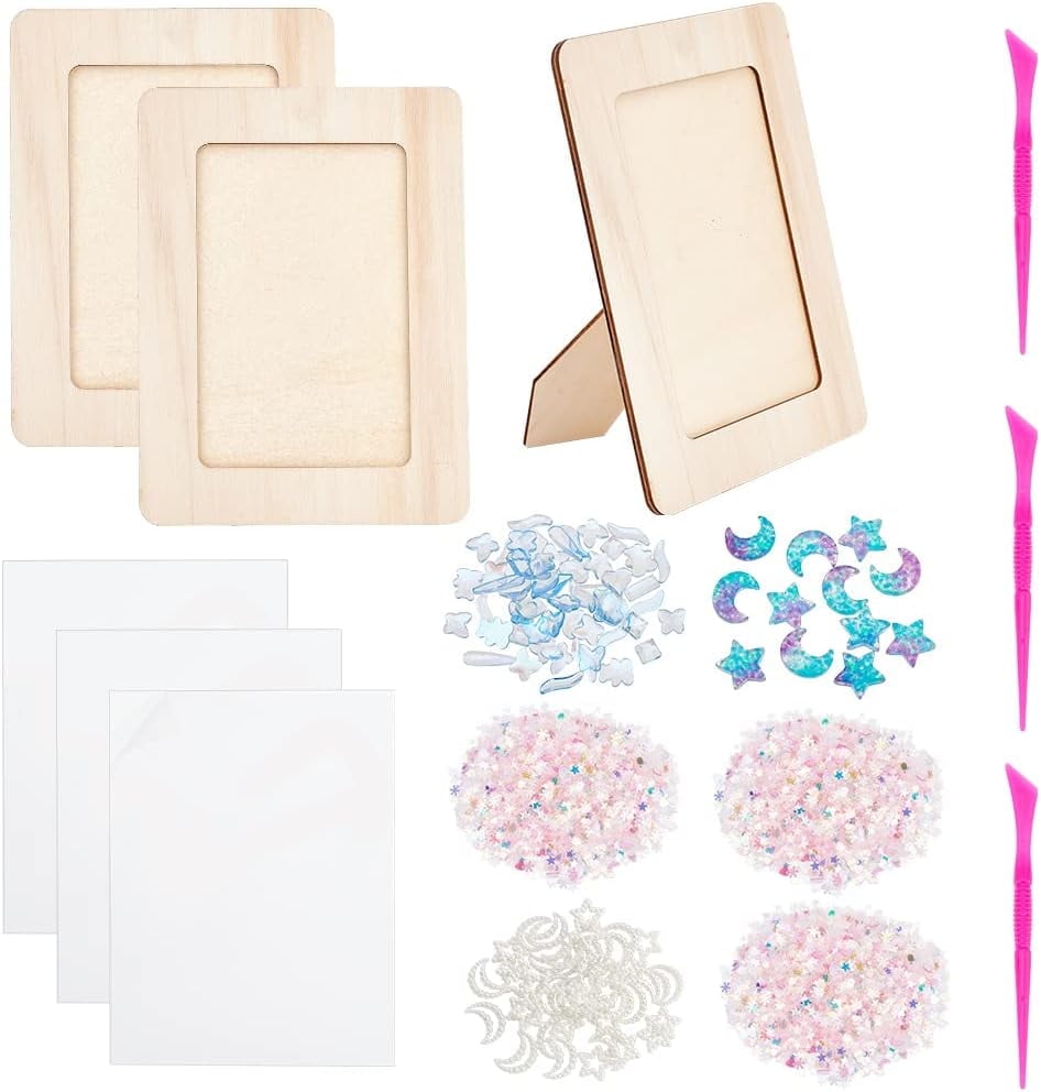 3 Sets Moon Star Themed Picture Frame Painting Craft Kit Unfinished
