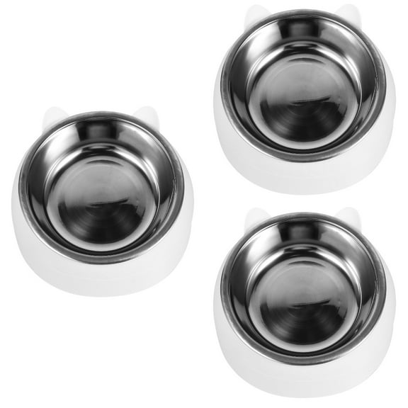 3 Sets Pet Feeding Bowl Cat Food Feeder Lids Steel Dog Cats White