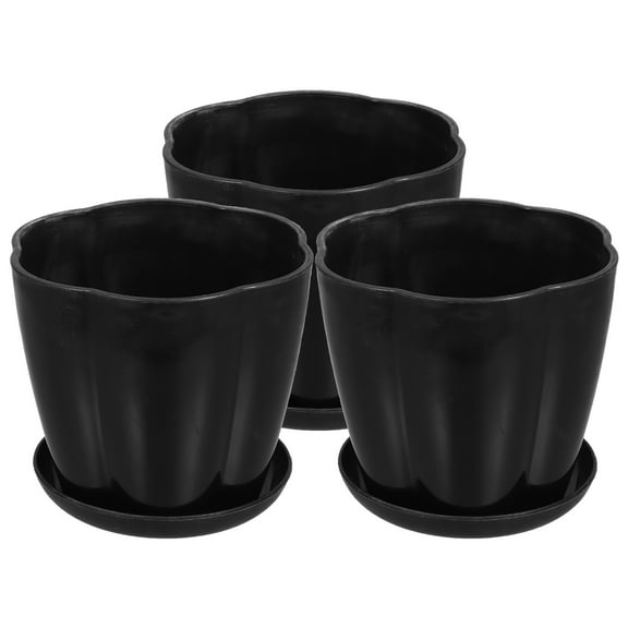 3 Sets Plant Pot Gardening Flower Pots Black Flowerpots with Saucer