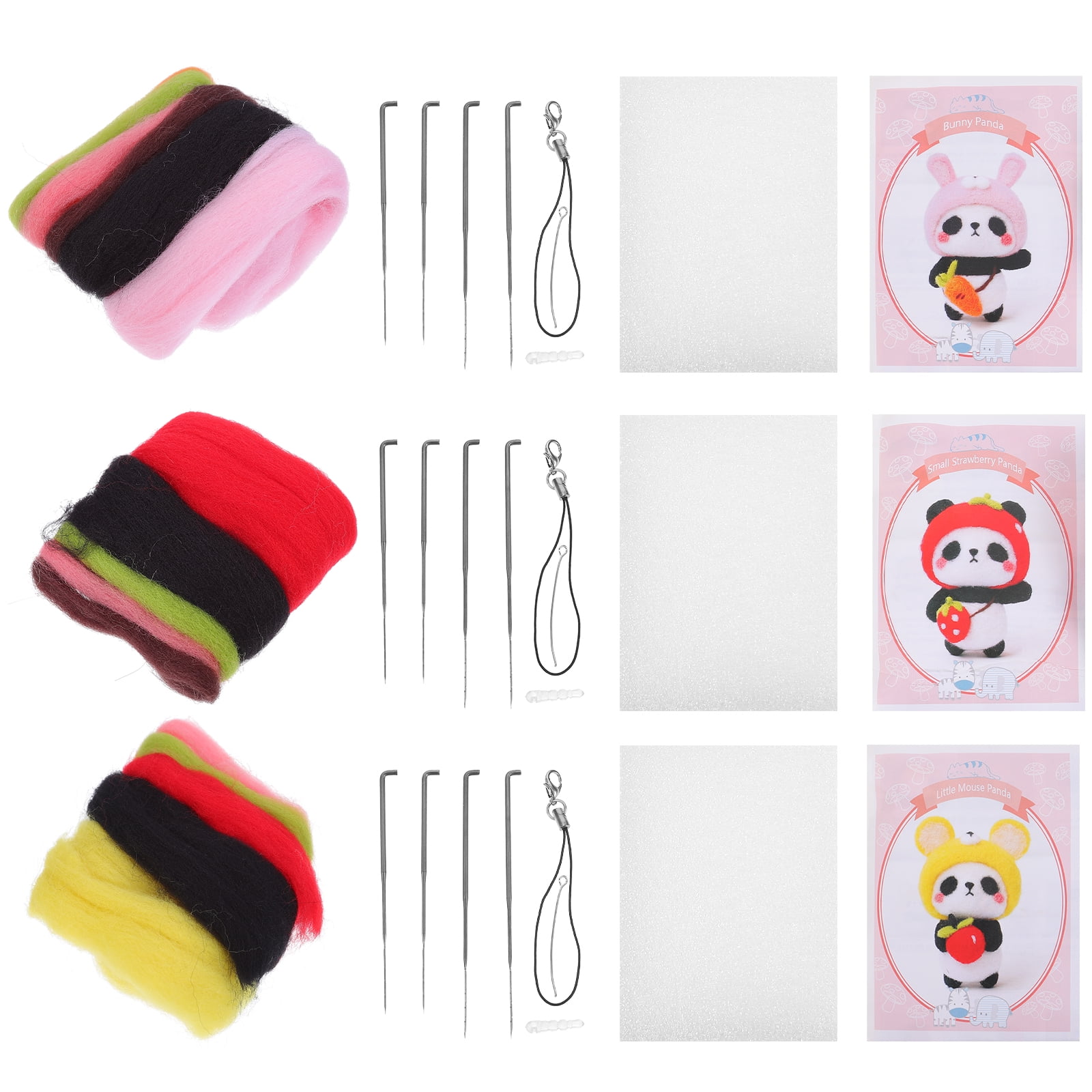 3 Sets Poking Material Pack Needle Felt Material Kit Wool Felting
