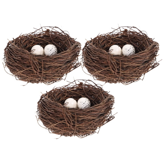 3-Piece Rattan Bird Nest with Artificial Eggs Decorative Props for Easter Spring Home and Party Decoration