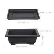 3 Sets Rectangular Bonsai Pots with Drainage Tray, Plastic Succulent Planters for Indoor Outdoor Garden Use