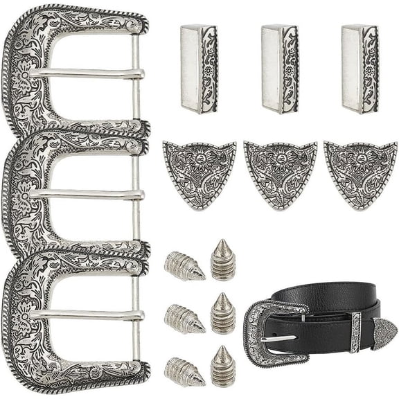 3 Sets Silver Belt Buck Set 1.5inch Wide Western Cowboy Buckle Alloy Belt Buckle Replacement for Interchangeable Buckles