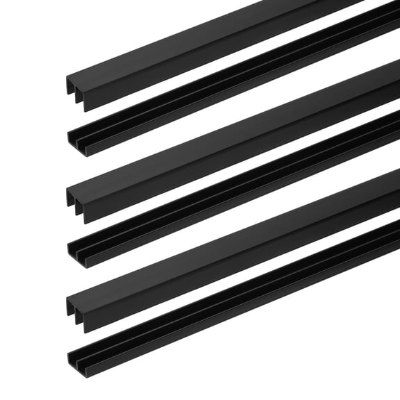 3 Sets Sliding Door Track Fit 15/64" Thick Panel, Plastic Upper & Lower Window Sliding Track Set for Glass Cabinet Closet Door Window (1.3ft x 19/32", Black)