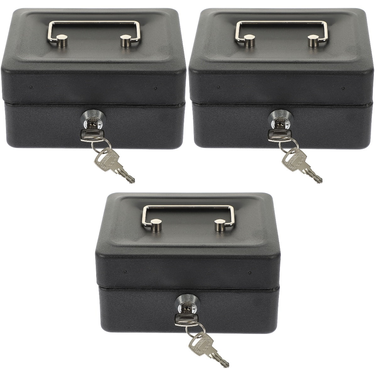 LULULION Portable Iron Money Box with Key Lock Black Storage for Home Or Car 3Sets