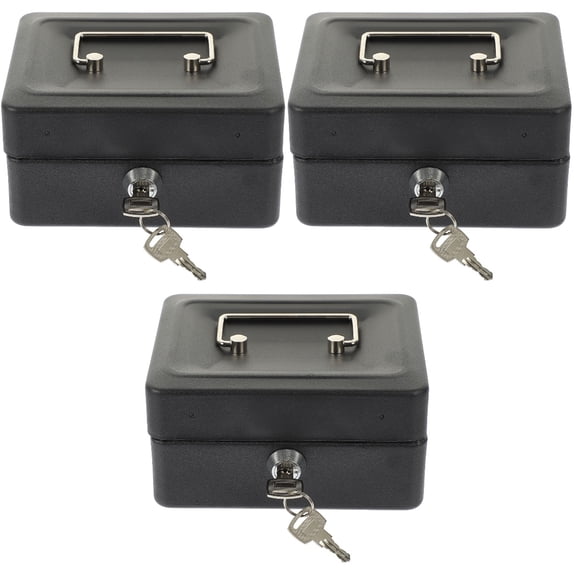 LULULION Portable Iron Money Box with Key Lock Black Storage for Home Or Car 3Sets