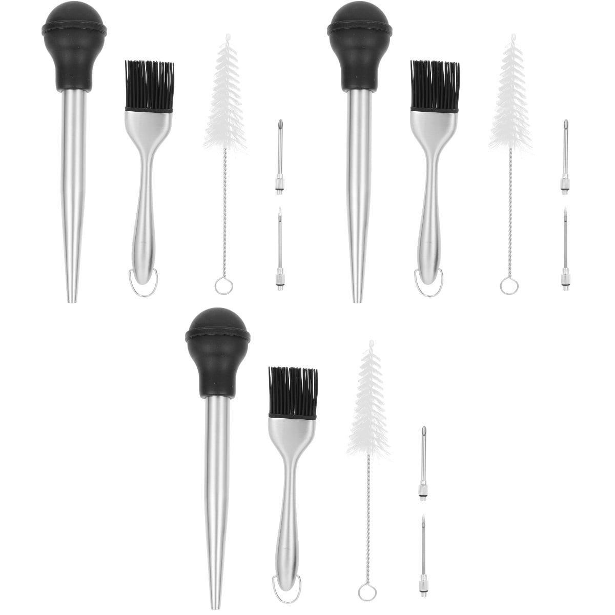 3 Sets Turkey Seasoning Pump Food Baster Spice Injector Marinade Plastic Stainless Steel