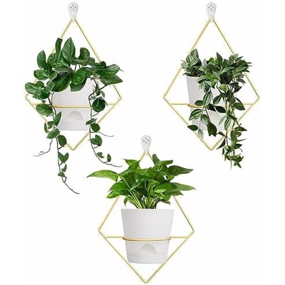3 Sets Wall Planters for Indoor Plants Geometric Hanging Planters for Indoor Plants - Self-Watering Flower Pots with Black Metal Holder, Mounted Succulent Planter, 5" Black Plant Pot