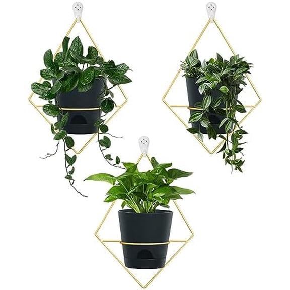 3 Sets Wall Planters for Indoor Plants Geometric Hanging Planters for Indoor Plants - Self-Watering Flower Pots with Black Metal Holder, Mounted Succulent Planter, 5" Black Plant Pot