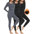 thumbnail image 1 of 3 Sets Women's Thermal Underwear Set Fleece Lined Long Johns Thermal Underwear Base Layer for Women Cold Winter Black-Black-Grey S, 1 of 7
