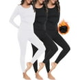 thumbnail image 1 of 3 Sets Women's Thermal Underwear Set Fleece Lined Long Johns Thermal Underwear Base Layer for Women Cold Winter Black-Black-White L, 1 of 7