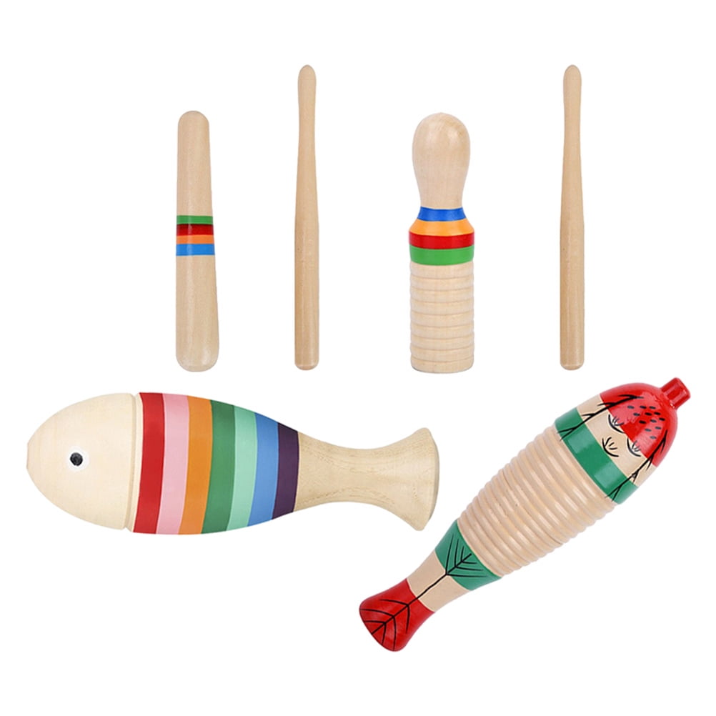 3 Sets Wood Guiro Instruments Percussion Instrument Beginner Guiro Instruments with Sticks