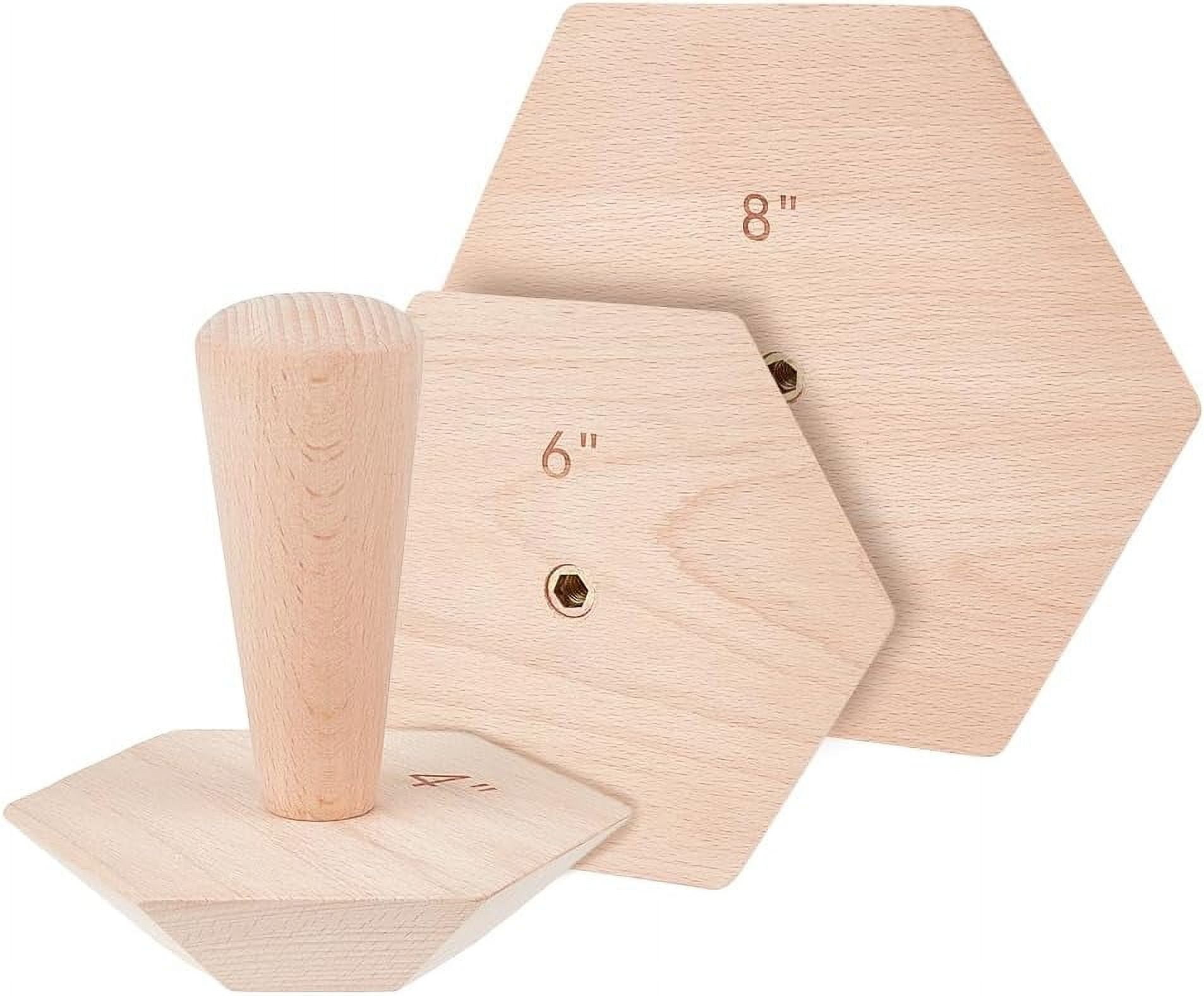 3 Sets Wooden Ceramic Top Tools 4"/ 6"/ 8" Pottery Tools with Handle for Ceramic Bowl Plate Making DIY 0.9" Thick