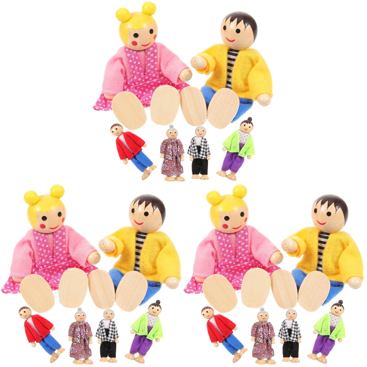 3 Sets Wooden Doll Blippy for Kids Girl Family Toys Flexible Dolls ...