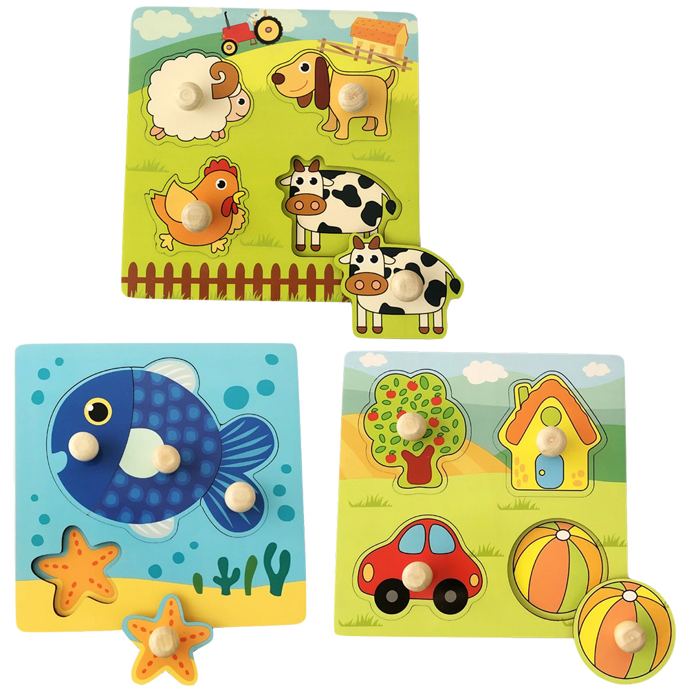 3 Sets Wooden Jigsaws Early Education Animal Puzzle Toys for 2 Year Old