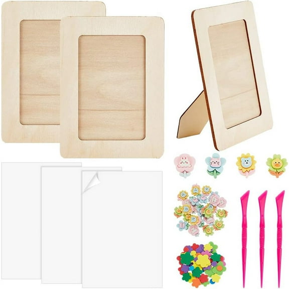 3 Sets Wooden Photo Frame Craft Kit 7.6x5.6 Inch Flower Animal Wooden Craft Frames Set with Flower Animal Decorations Accessories for Tabletop Display and Crafts DIY Painting Projects Mixed Color