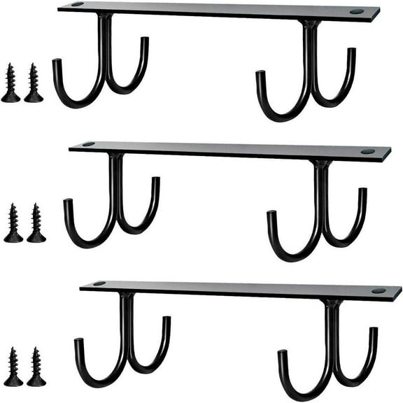 3 Sets of Black Under Cabinet Mug Hooks - Multifunctional Kitchen Utensils Hanger with 12 Hooks, Easy to Install