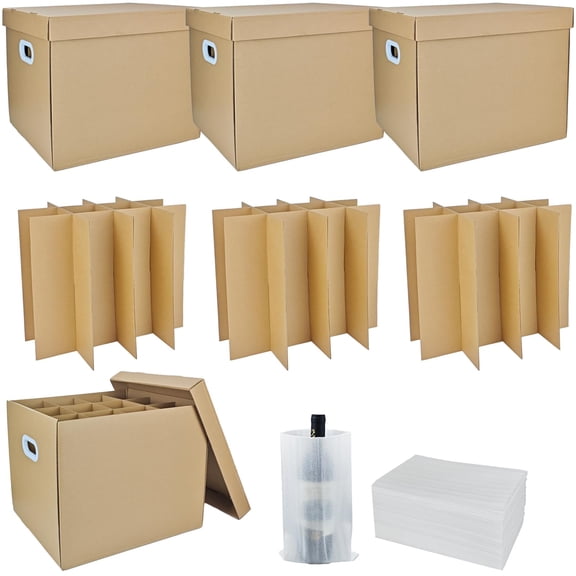 3 Sets-one layer Corrugated Packing Boxes with Divider Kits for Glassware and Kitchenware