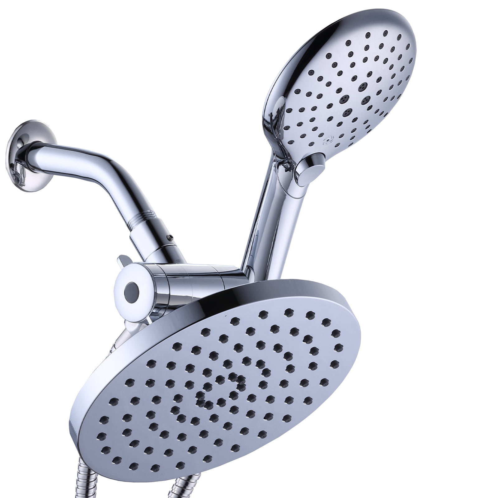 3-Setting Shower Head, 8-inch Large Round Rain Head Handheld, 3-Way 70.8-inch Tangle-Proof Hose, ABS