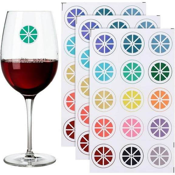 3 Sheet 45Pcs 15 Colors Lemon Wine Glass Decals Summer Theme PVC Self-Adhesive Wine Mark Stickers Stemless Wine Glass Charms Drink Markers for Birthday Wedding Party 3 Sheets