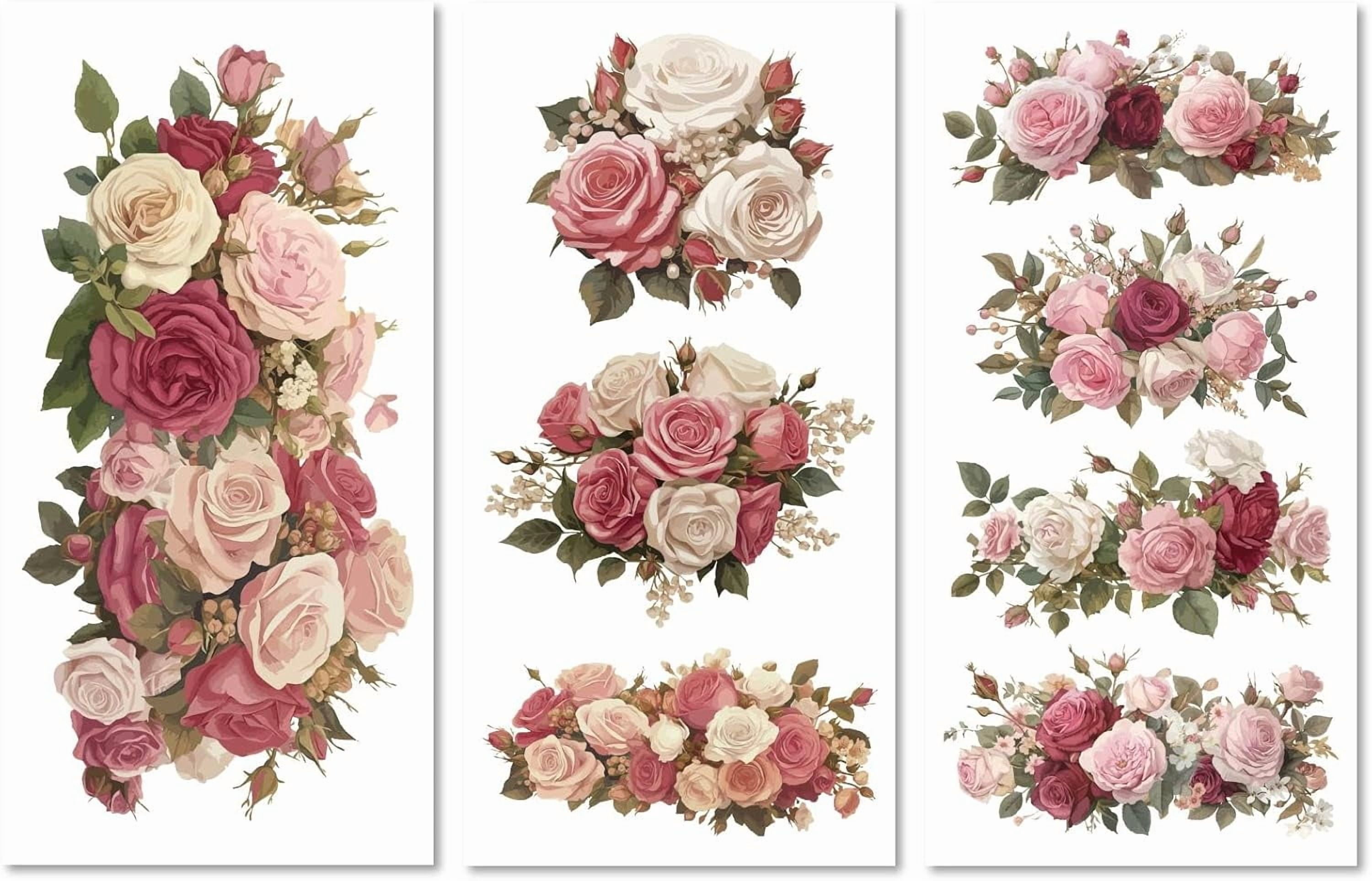 Flower Transfer Stickers 3 Sheet Flower Rub on Transfers for Crafts Furniture Sticker Butterfiy ...