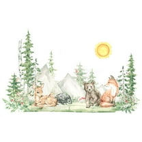 3 Sheet of Forest Tree Wall Decal Woodland Deer Bear Fox Birds Wall Stickers 3D DIY Peel and Stick Jungle Wild Animal Pine Wall Decor for Kids Boys Bedroom Playroom Living Room Classroom Decoration