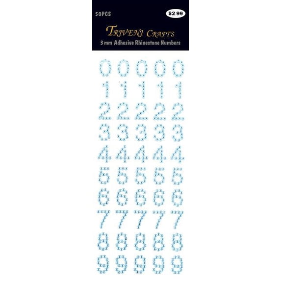 3 Sheet Light Blue Rhinestone Number Stickers For Crafts Making