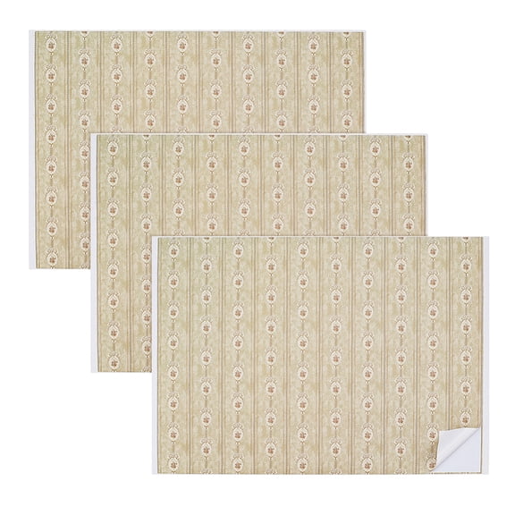 3 Sheet Mini Dollhouse Living Room Bedroom Wallpaper Dollhouse Decorative Sticker Sheet Flower Pattern Yellow Green 480x360x0.2mm