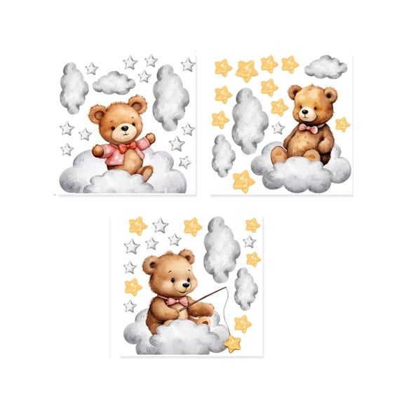 3 Sheet/set CartoonAn1ma1Wall Sticker Fun Bear Cloud Decals with Star Decorations Living Room Clings for Bedroom Decor