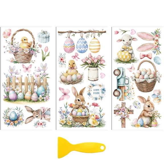 3 Sheets 3 Styles PVC Waterproof Decorative Stickers Adhesive Floral Decals for Furniture Decoration Rabbit 300x150mm 1 sheet/style mixed colorful