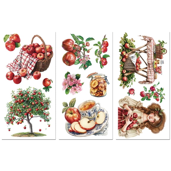 3 Sheets 3 Styles PVC Waterproof Decorative Stickers Self Adhesive Decals for Furniture Decoration Apple 300x150mm 1 sheet/style