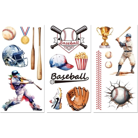 3 Sheets 3 Styles PVC Waterproof Decorative Stickers Self Adhesive Decals for Furniture Decoration Baseball 300x150mm 1 sheet/style diy