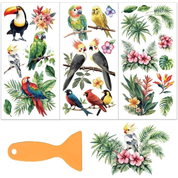 3 Sheets 3 Styles PVC Waterproof Decorative Stickers Self Adhesive Decals for Furniture Decoration Bird 300x150mm 1 sheet/style for Multi-color