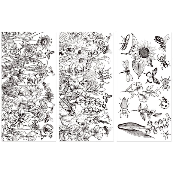 3 Sheets 3 Styles PVC Waterproof Decorative Stickers Self Adhesive Decals for Furniture Decoration Flower for DIY 300x150mm 1 sheet/style