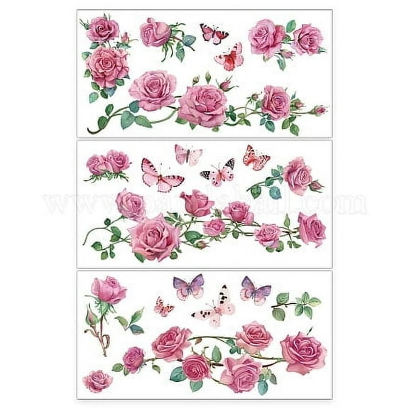 3 Sheets 3 Styles PVC Waterproof Decorative Stickers Self Adhesive Decals for Furniture Decoration June Rose 300x150mm 1 sheet/style