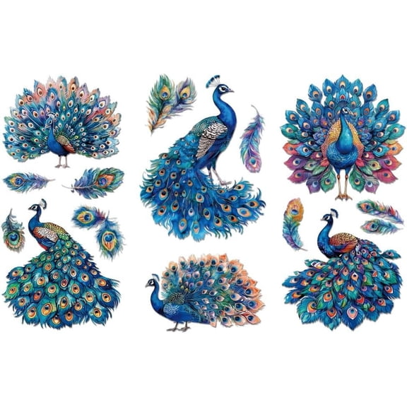3 Sheets 3 Styles PVC Waterproof Decorative Stickers Self Adhesive Decals for Furniture Decoration Peacock 300x150mm 1 sheet/style Plastic