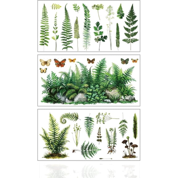 3 Sheets 3 Styles PVC Waterproof Decorative Stickers Self Adhesive Decals for Furniture Decoration Pteridophyte 300x150mm 1 sheet/style