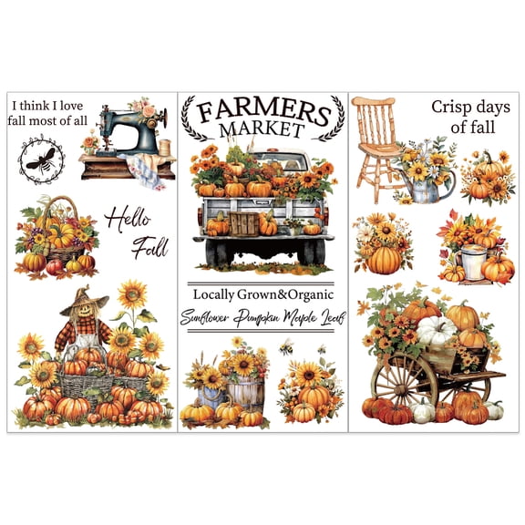 3 Sheets 3 Styles PVC Waterproof Decorative Stickers Self Adhesive Decals for Furniture Decoration Pumpkin 300x150mm 1 sheet/style diy colorful