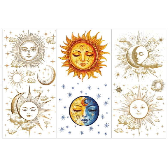 3 Sheets 3 Styles PVC Waterproof Decorative Stickers Self Adhesive Decals for Furniture Decoration Sun 300x150mm 1 sheet/style DIY