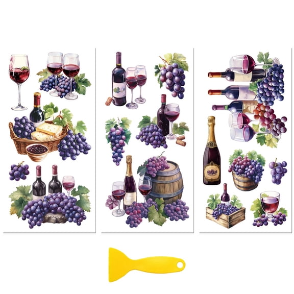 3 Sheets 3 Styles PVC Waterproof Decorative Stickers Self Adhesive Floral Decals for Furniture Decoration Grape 300x150mm 1 sheet/style