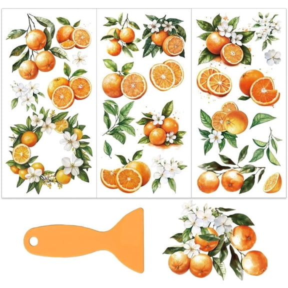 3 Sheets 3 Styles PVC Waterproof Decorative Stickers Self Adhesive Floral Decals for Furniture Decoration Orange 300x150mm 1 sheet/style colorful