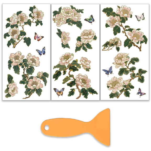 3 Sheets 3 Styles PVC Waterproof Decorative Stickers Self Adhesive Floral Decals for Furniture Decoration September Peony 300x150mm for DIY