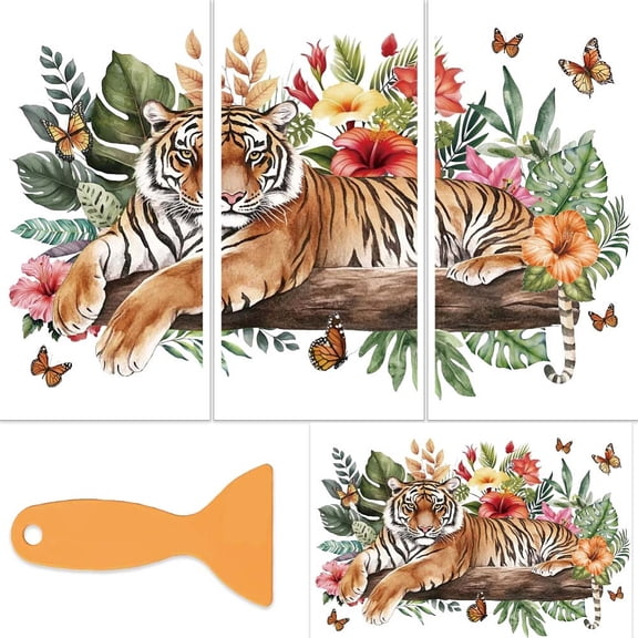 3 Sheets 3 Styles PVC Waterproof Decorative Stickers Self Adhesive Floral Decals for Furniture Decoration Tiger 300x150mm 1 sheet/style